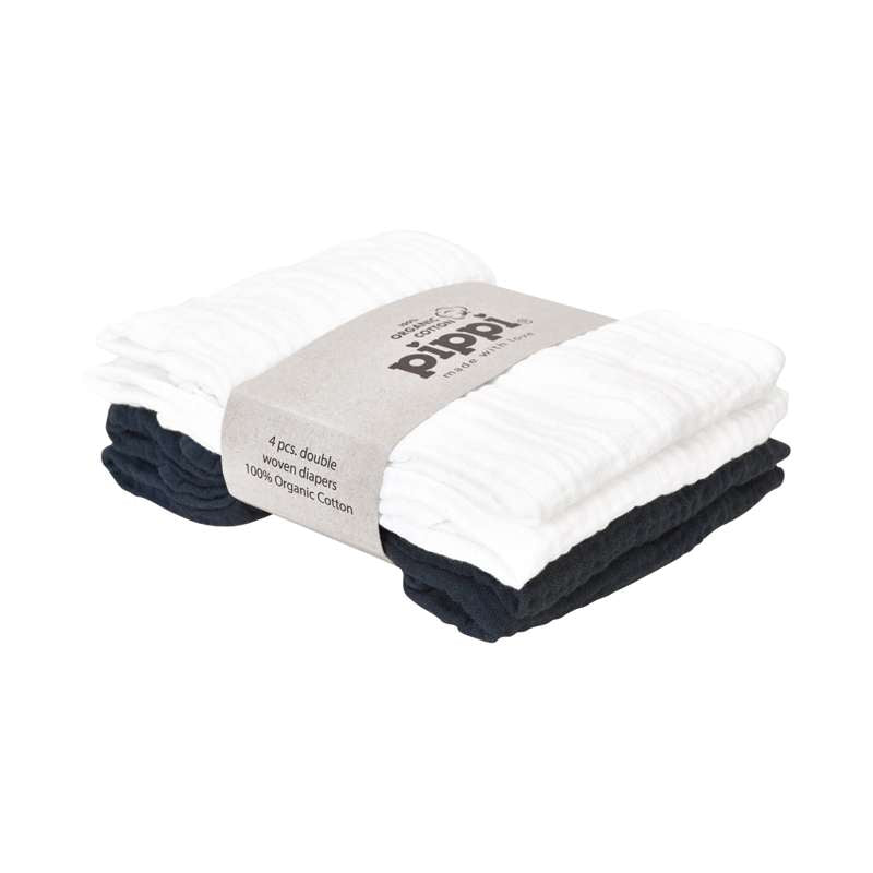 Pippi Stofble Organic Cloth Muslin (4-pack) - Black/White