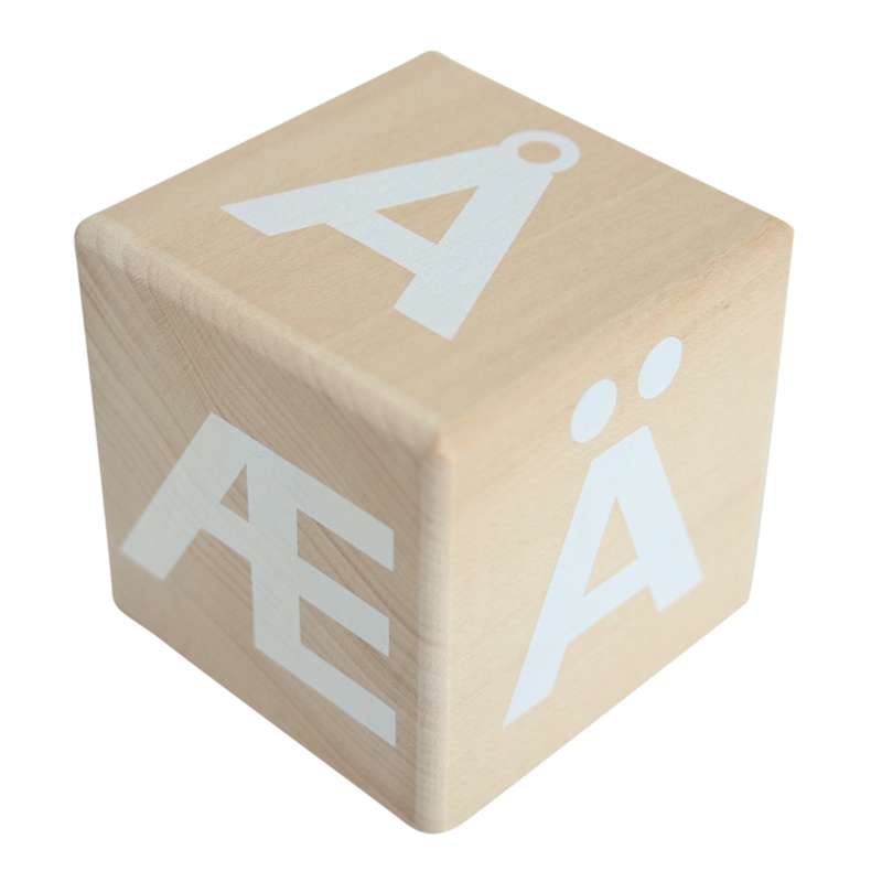 Ooh Noo Alfabetklods i træ med specialtegn (Æ, Ø, Å, Ä, Ã og Ã) - hvid skrift thumbnail