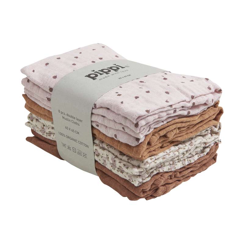 Pippi Stofble Organic cloth Muslin (8-pack) - Mocha Mousse