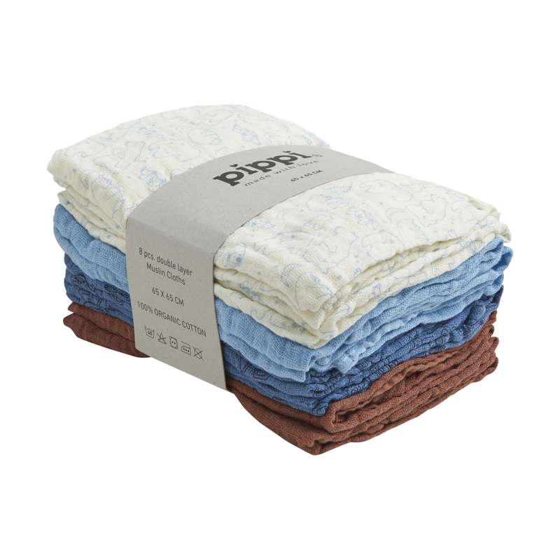 Pippi Stofble Organic cloth Muslin (8-pack) - Air Blue