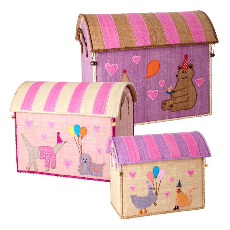 Billede af RICE Raffia Opbevaringshuse - Party Animal - Lys Pink - 3 stk.