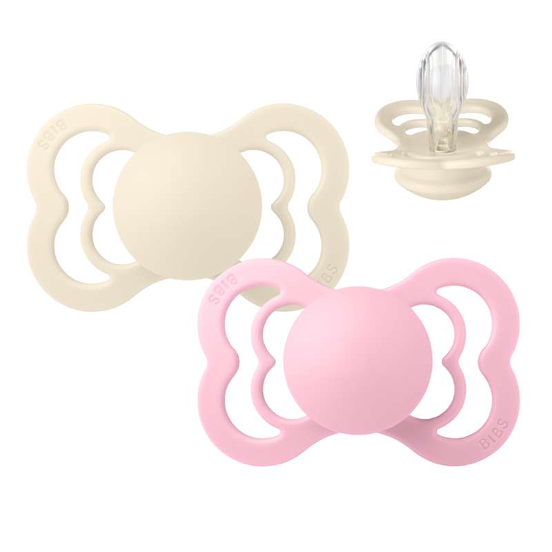 Billede af BIBS Supreme Sut - 2-Pak - Str. 2 - Silikone - Ivory/Baby Pink hos Mammashop.dk