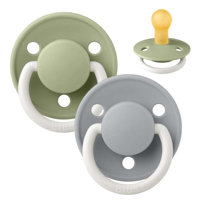 BIBS De Lux Sut - 2-Pak - Str. 1 - Naturgummi - GLOW - Sage/Cloud