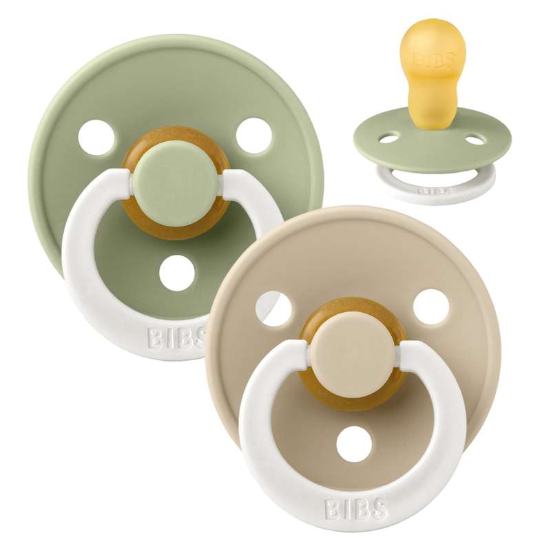 Billede af BIBS Rund Colour Sut - 2-Pak - Str. 3 - Naturgummi - GLOW - Sage/Vanilla