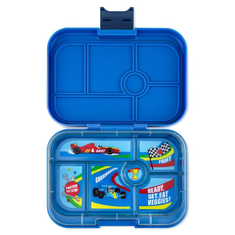 Billede af Yumbox Madkasse - Original - 6 rum - Surf Blue/Race Cars