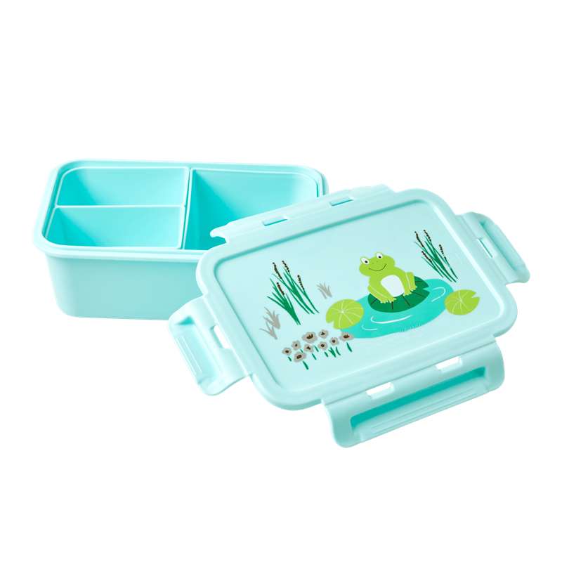 Billede af RICE Madkasse med 3 Udtagelige Rum - Frog - Soft Blue hos Mammashop.dk