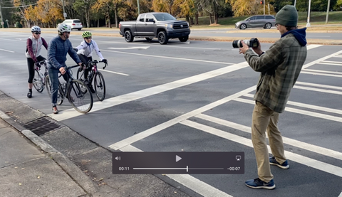 BikeWalkNC filming of 2 traffic safety videos in Charlotte, NC