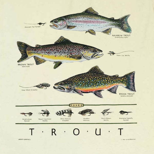 Trout & Flies Adult Natural T-Shirt Medium