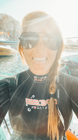 Selfie of angela zancanaro scuba diving in mexico