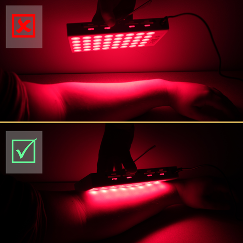 red light therapy proper dosing contact distance use inches centimeters panel penetration