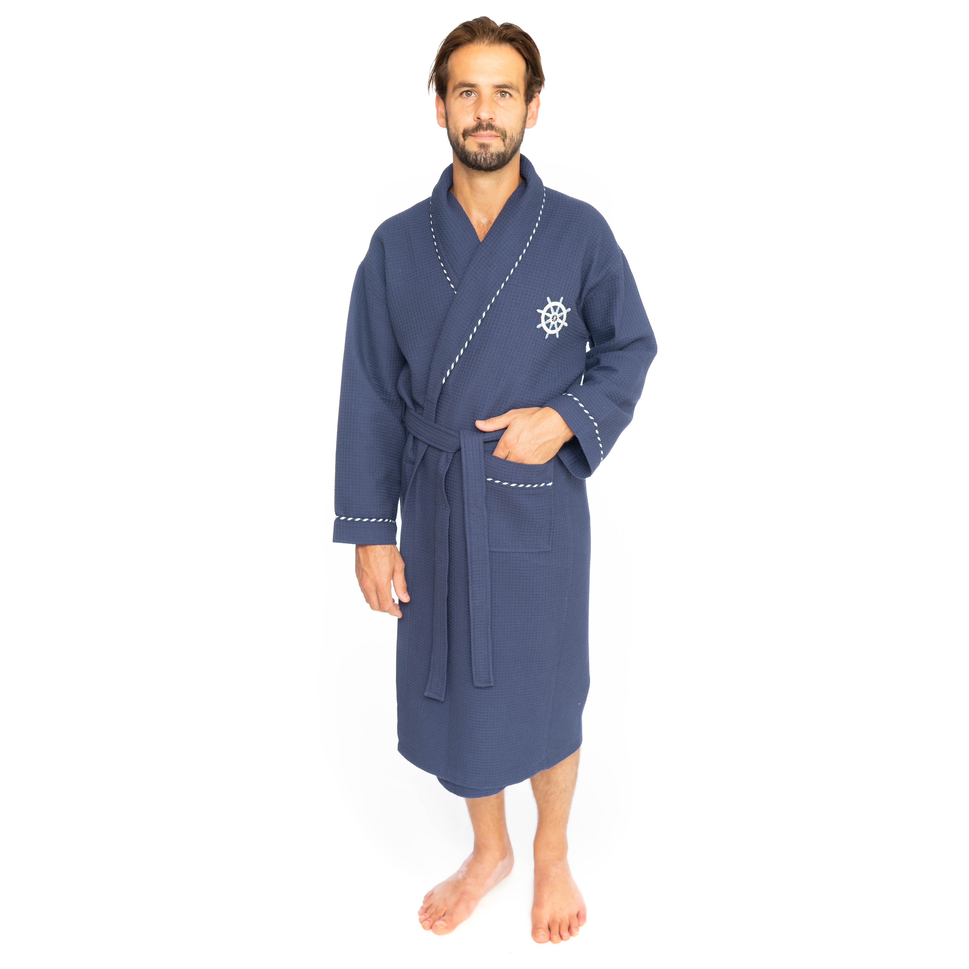 Classic Turkish Cotton Nautical Bathrobe | Classic Turkish Towels