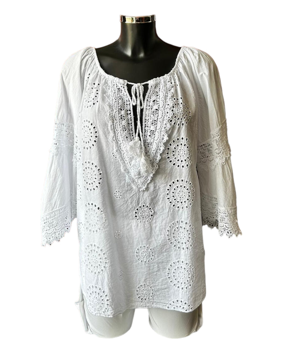 Suki lace & cutwork boho top - White – Coco Ladieswear of Garstang