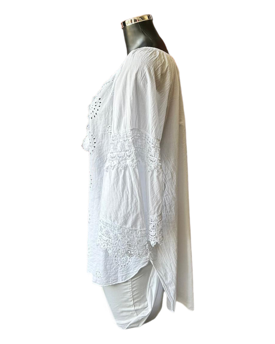 Suki lace & cutwork boho top - White – Coco Ladieswear of Garstang