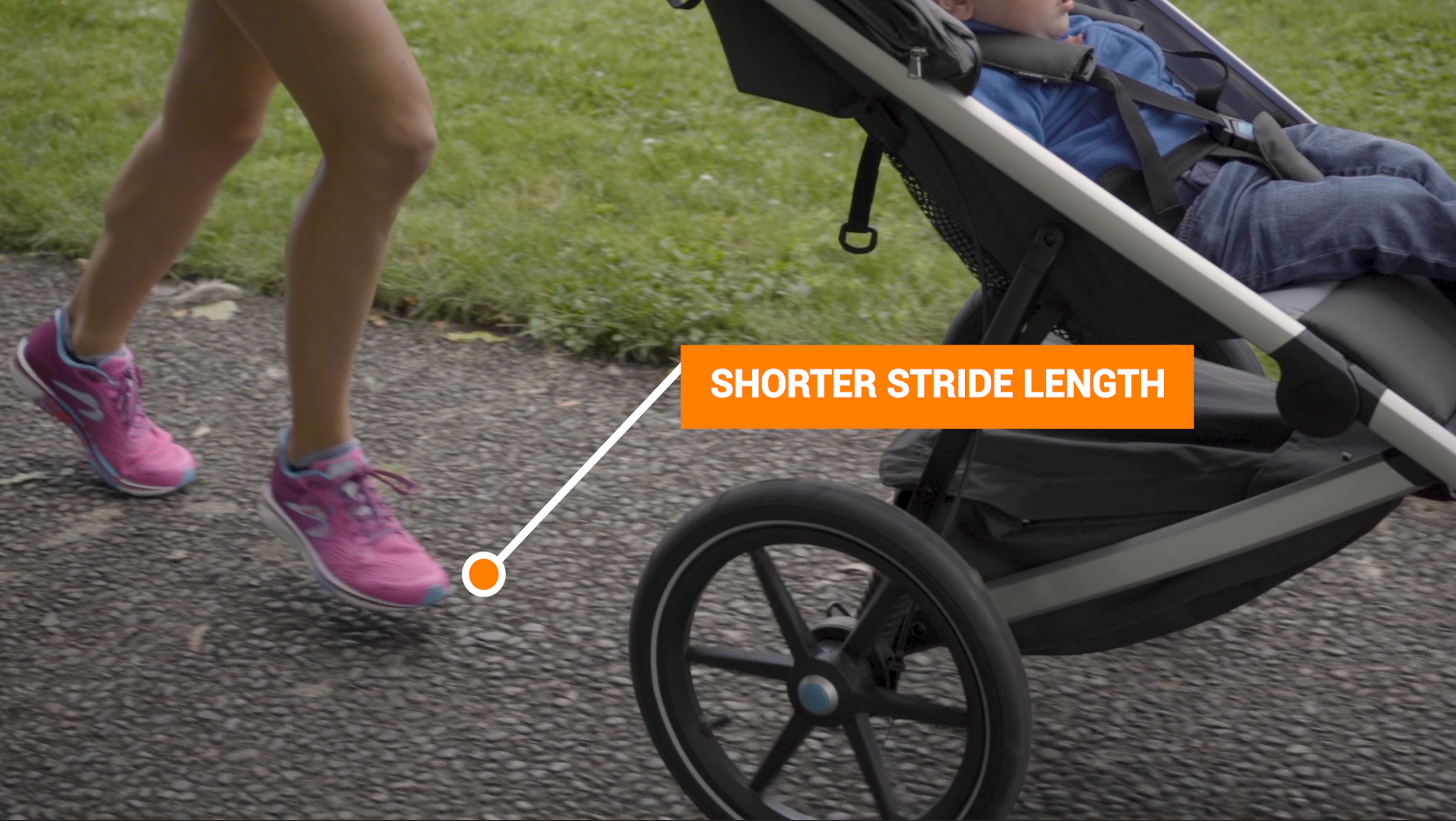 Traditional jogging strollers force shorter stride