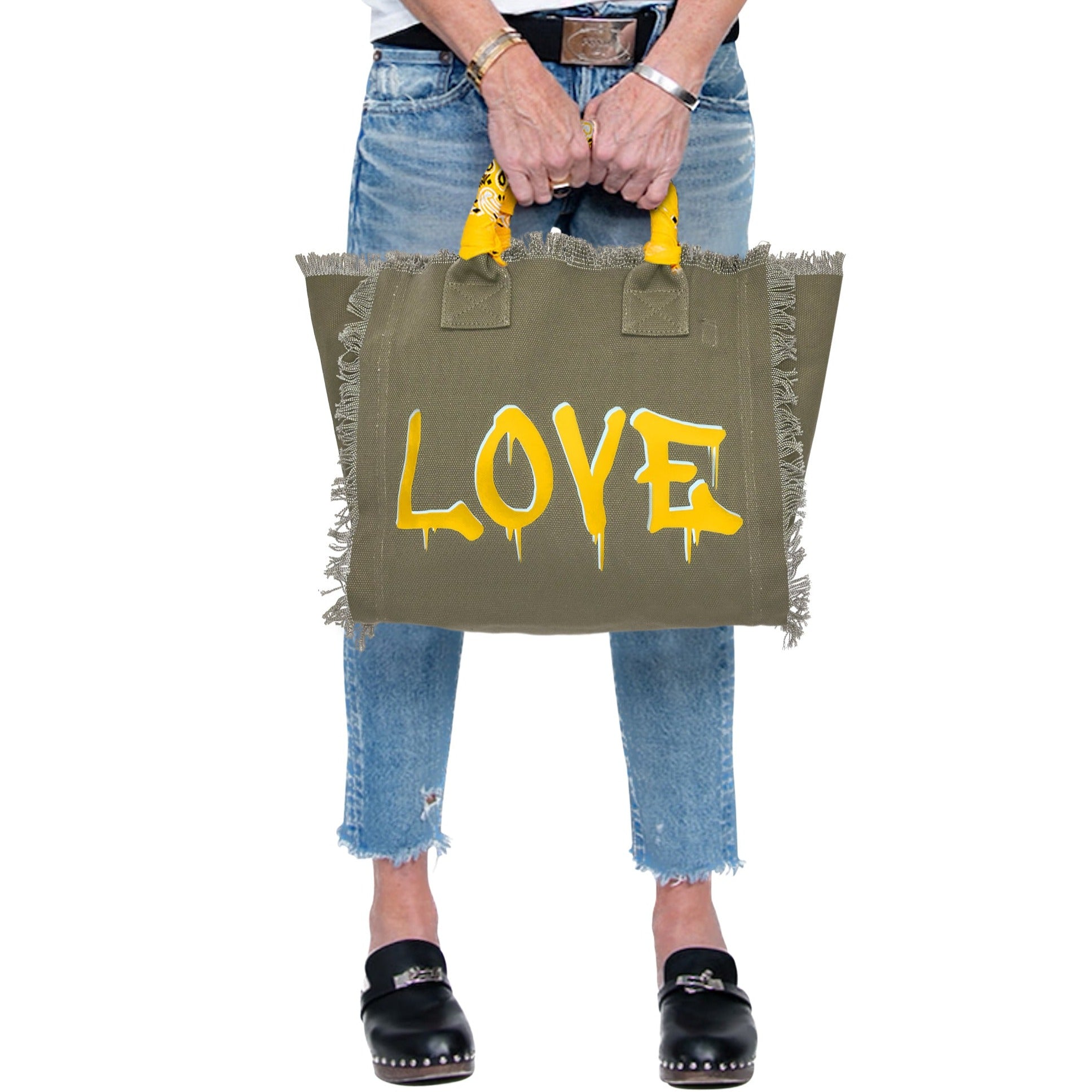 Hipchik Drip Yellow Love Fringe Canvas Tote Bag – coop & spree