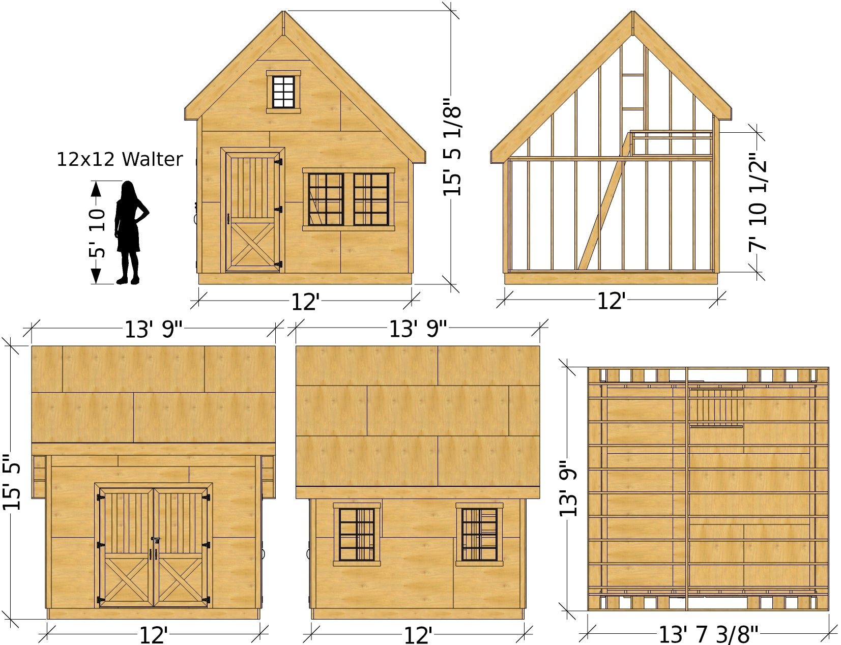 Walter Shed Plan | 2â€'Sizes | Gable Garden Shed w/ loft 
