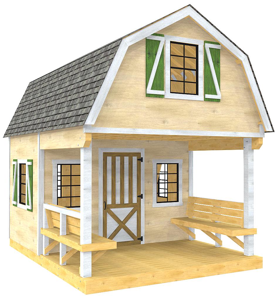 12x16 Eugene Shed Plan Gambrel Design w/ Loft Porch - Paul's Sheds