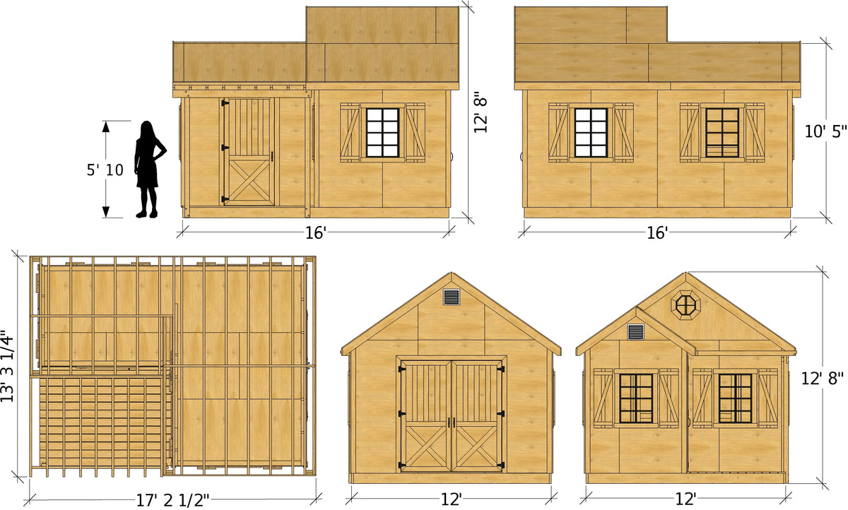 12x16 Wallace Shed Plan | Gable, Porch &amp; Purgola Designs ...
