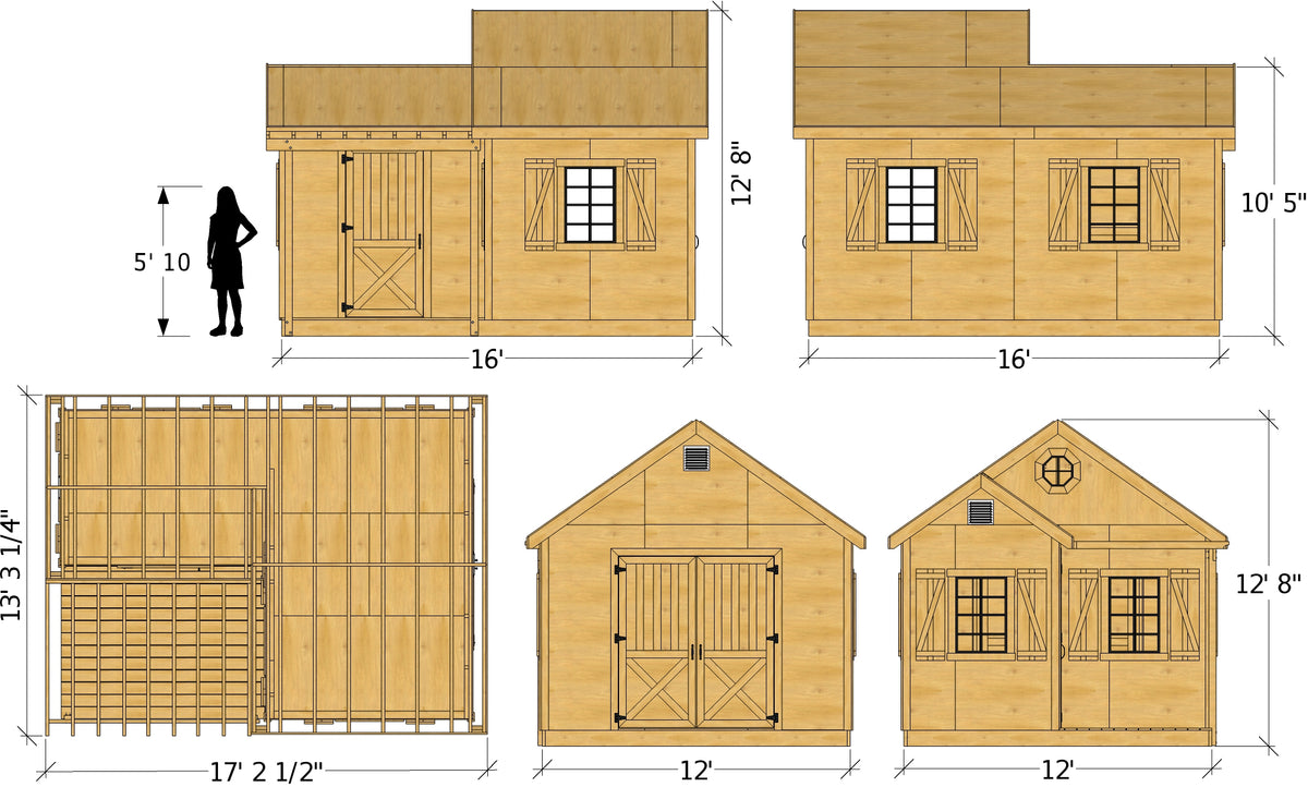 12x16 wallace shed plan gable, porch & purgola designs