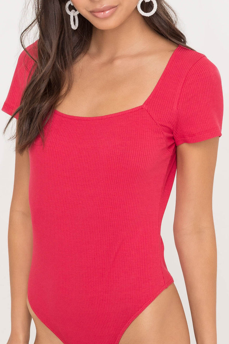 square neck bodysuit red