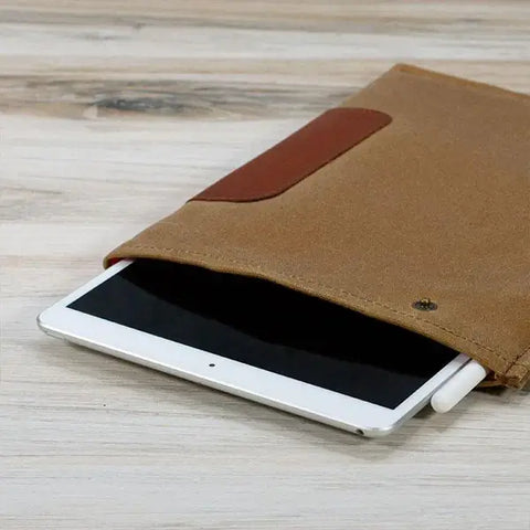 Tan Durable iPad Sleeve laying flat