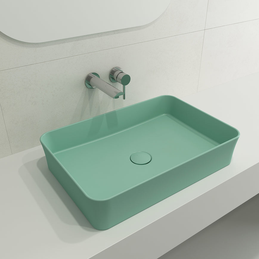 BOCCHI Sottile 22-inch Rectangle Vessel Fireclay Bathroom Sink, Matte Mint Green, 1476-033-0125