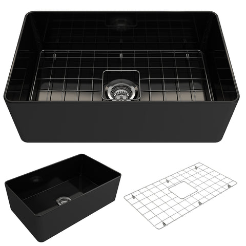 BOCCHI Aderci Ultra-Slim 30-inch Fireclay Farmhouse Sink, Black, 1481-005-0120 | The Sink Boutique