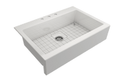 BOCCHI Nuova 34" Fireclay Retrofit Drop-In Farmhouse Sink with Accessories, White, 1500-001-0127