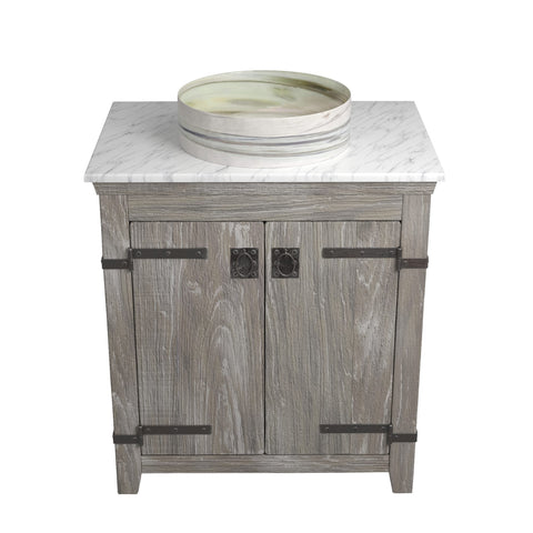 Native Trails 30" Americana Vanity in Driftwood with Carrara Marble Top and Positano in Abalone, Single Faucet Hole, BND30-VB-CT-MG-039