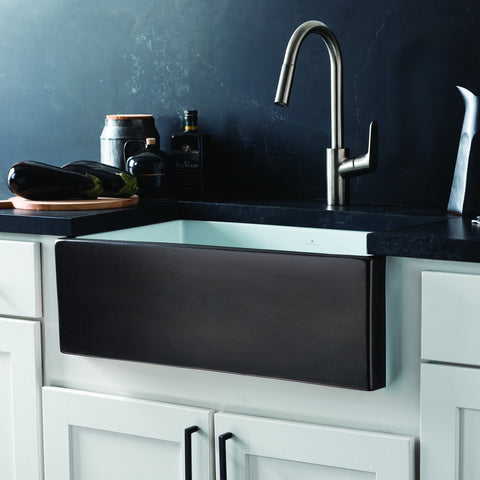 Native Trails Dreamer 30-inch Fireclay Farmhouse Sink, Gunmetal, PMK3018-M | The Sink Boutique