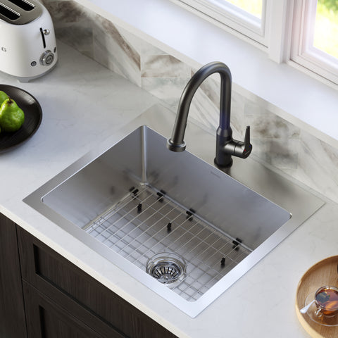 Karran 25" Drop In/Topmount Stainless Steel Kitchen Sink with Accessories, 16 Gauge, EL-30-PK1