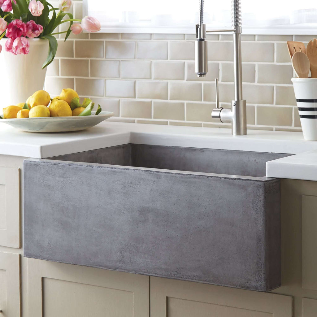 Native Trails 30" NativeStone Concrete Farmhouse Sink, Ash, NSK3018A