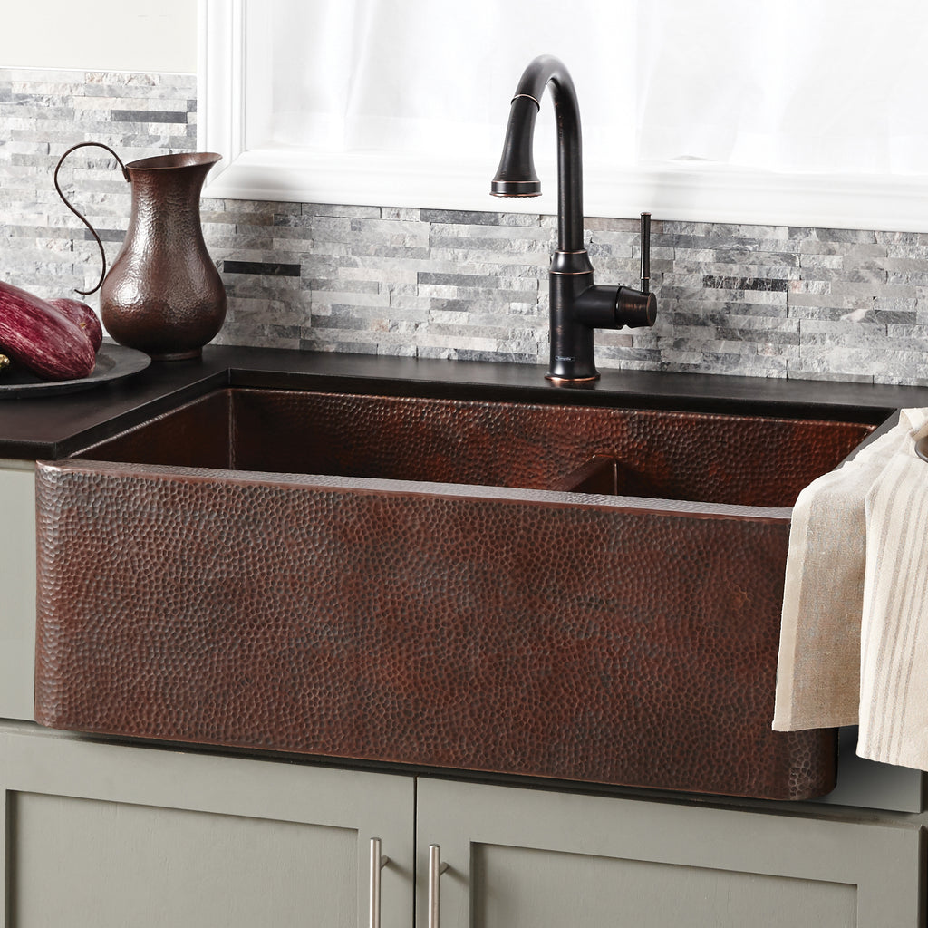 Native Trails Farmhouse Duet 33" Copper Farmhouse Sink, 60/40 Double B