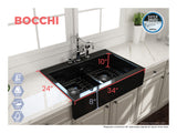 BOCCHI Nuova 34" Fireclay Retrofit Drop-In Farmhouse Sink with Accessories, 50/50 Double Bowl, Black, 1501-005-0127