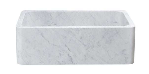 Allstone 30 inch Stone Farmhouse Kitchen Sink, Smooth Reversible Apron Front, Carrara Marble, White, KF302010SB-NLP-CW
