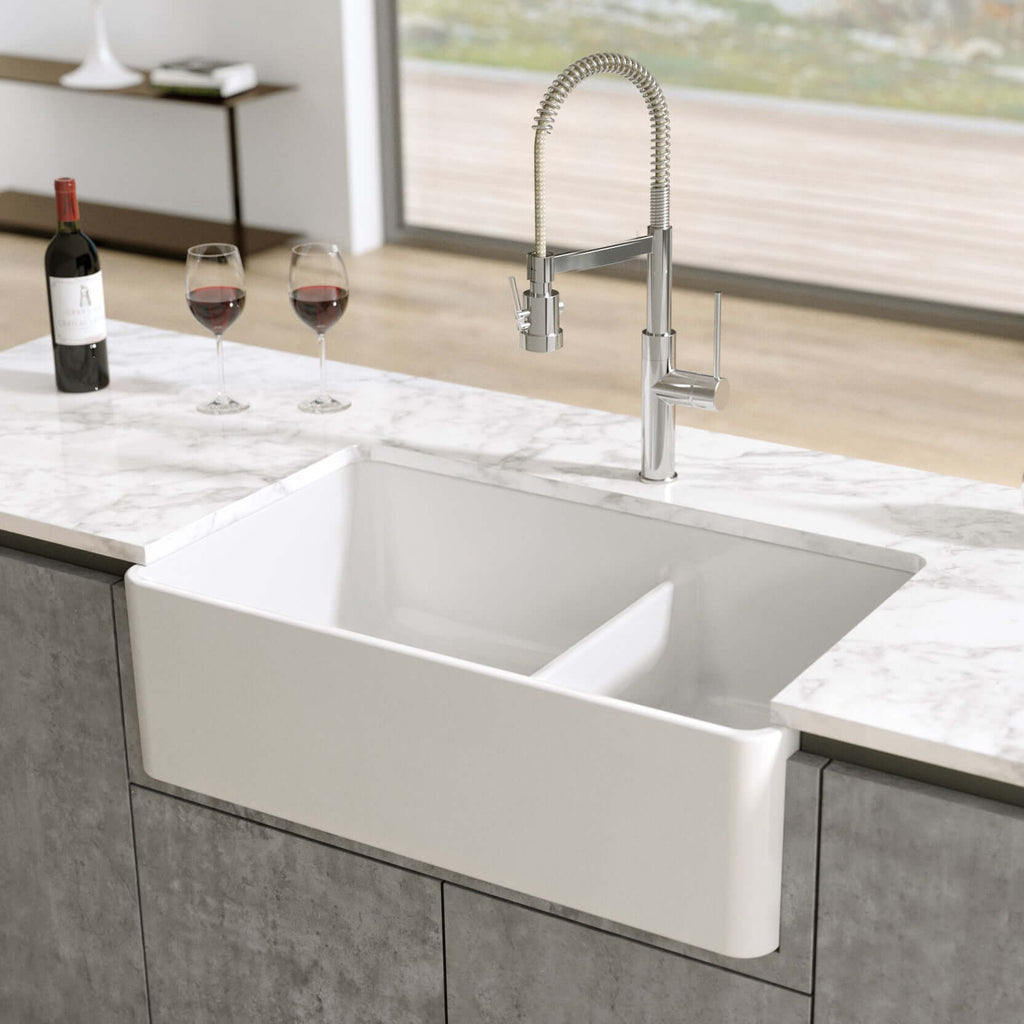 Latoscana 33" Fireclay Farmhouse Sink, 60/40 Double Bowl, White, LTD33