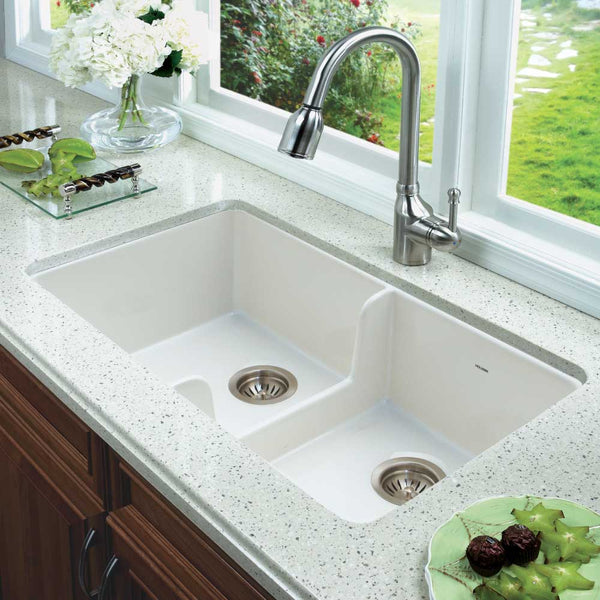 Houzer 32 Fireclay 50 50 Double Farmhouse Sink White Ptd 6400 Wh