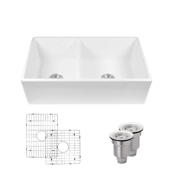 Rene 33 Fireclay Farmhouse Sink 60 40 Double Bowl White R10 3003 S