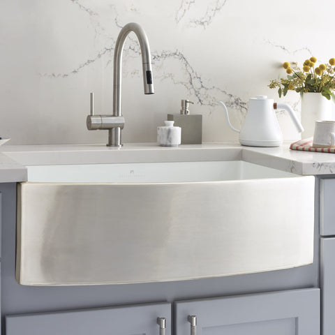 Native Trails Rendezvous 33-inch Fireclay Farmhouse Sink, Silver, PMK3320-S | The Sink Boutique