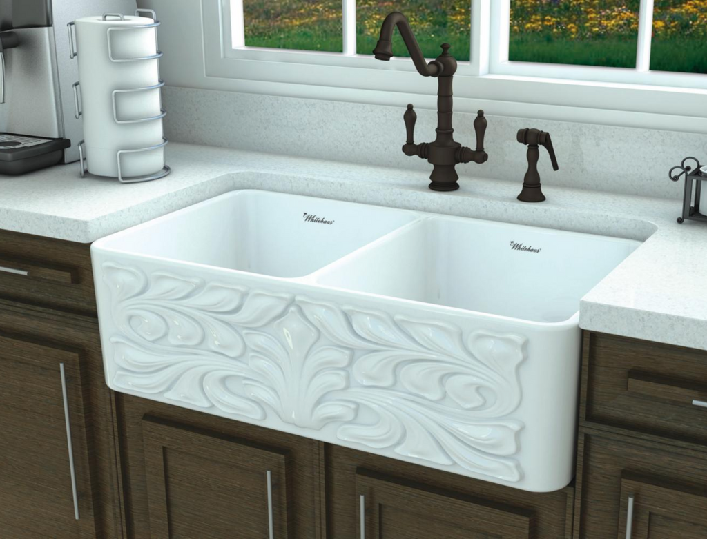 white double bowl kitchen sink