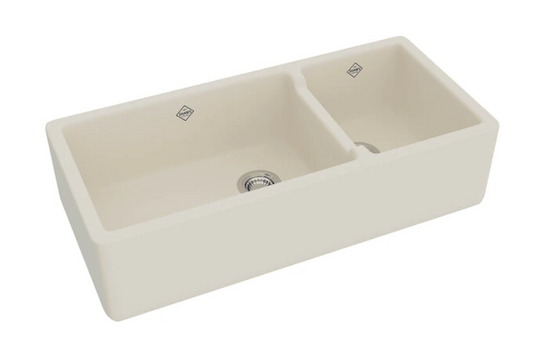 Rohl Shaws 40 Fireclay 70 30 Double Bowl Farmhouse Sink Rc4019pct