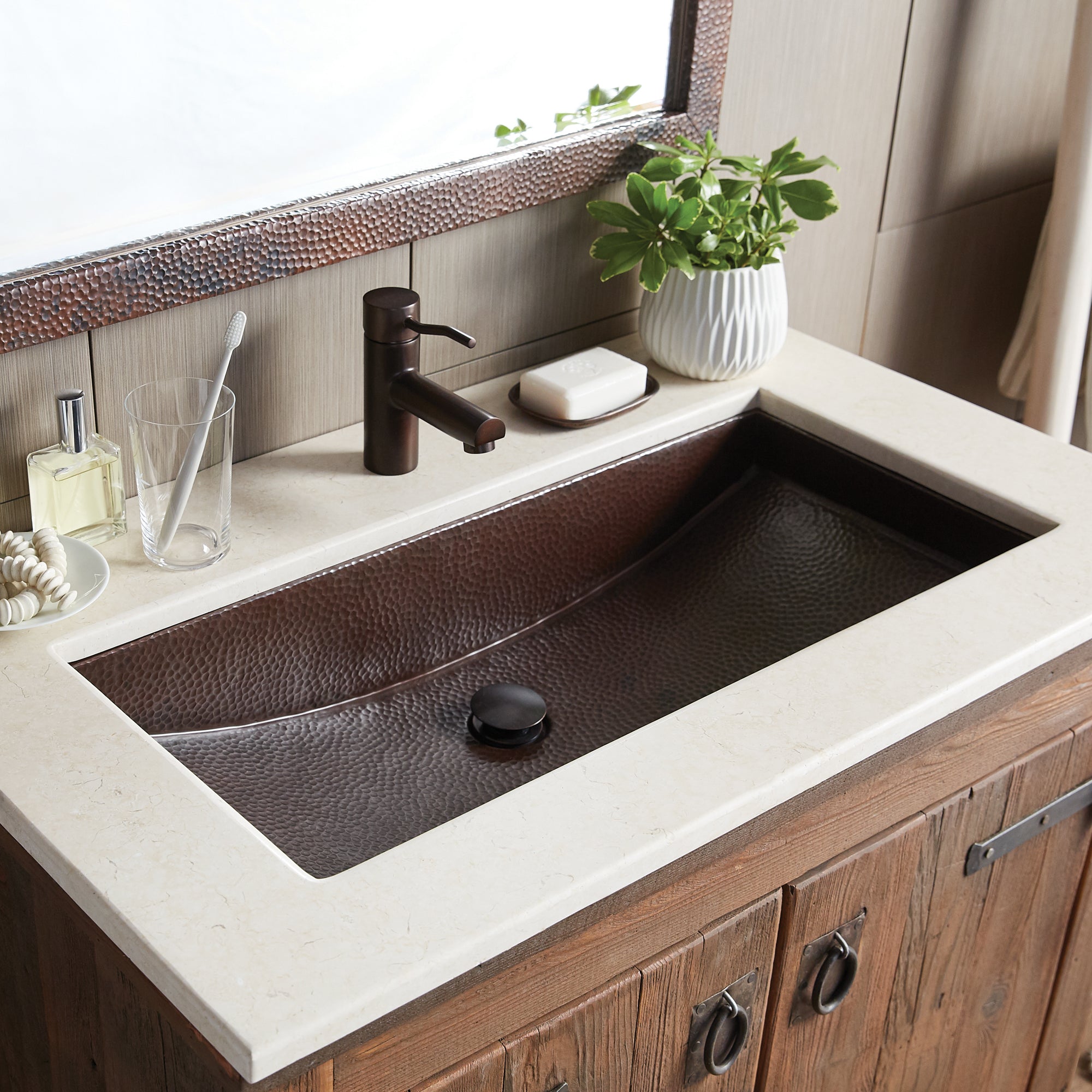 Native Trails Trough 30 Rectangle Copper Bathroom Sink