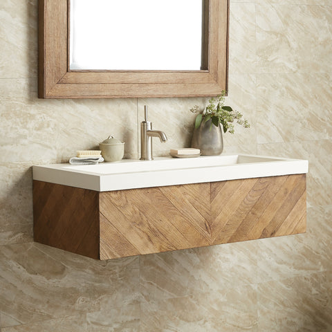 Native Trails 36-inch Chardonnay Floating Vanity with NativeStone Trough in Pearl, VNW191-NSL3619-P