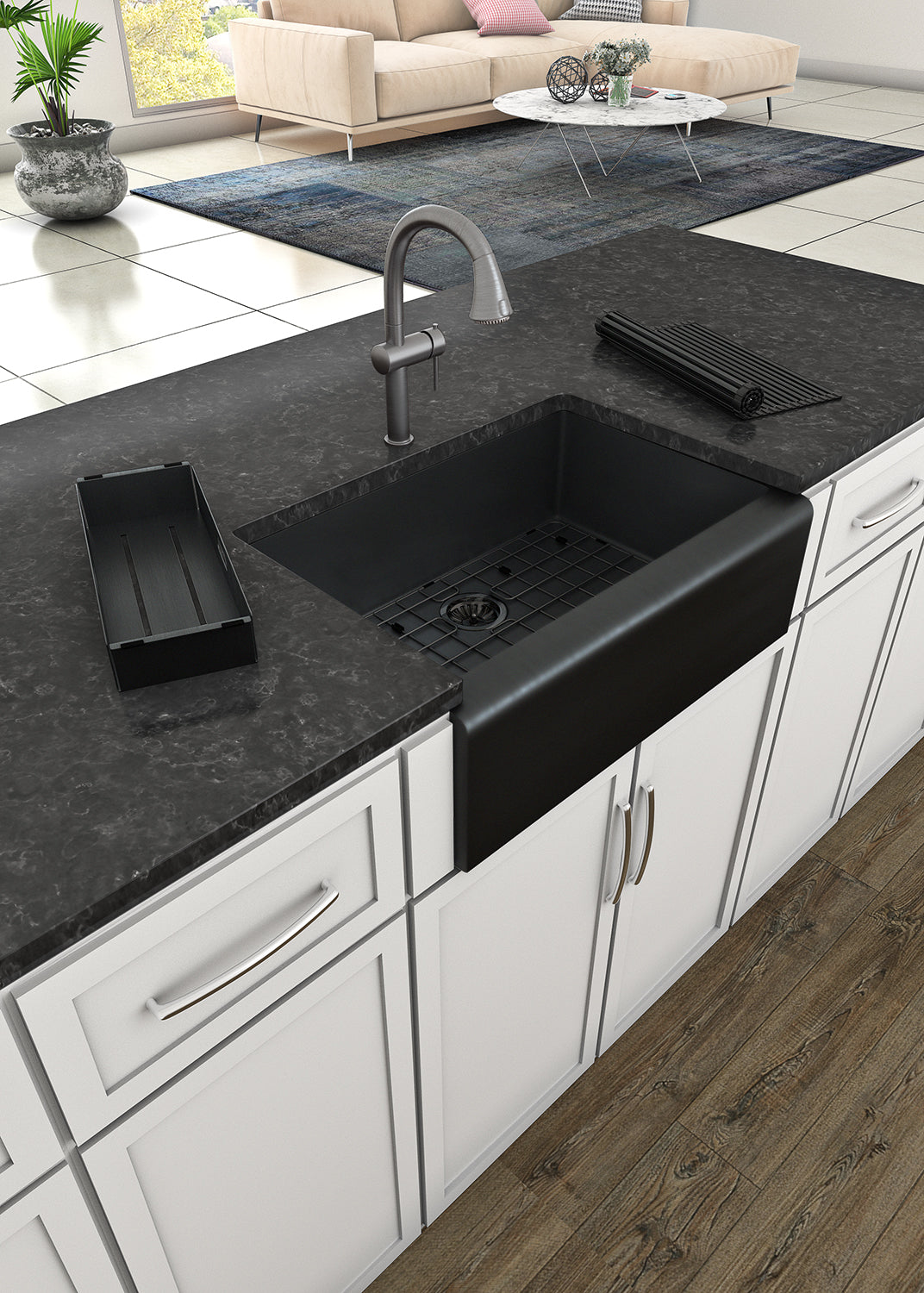 Whitehaus 30 Stainless Steel Farmhouse Apron Sink Kit Matte Black W The Sink Boutique