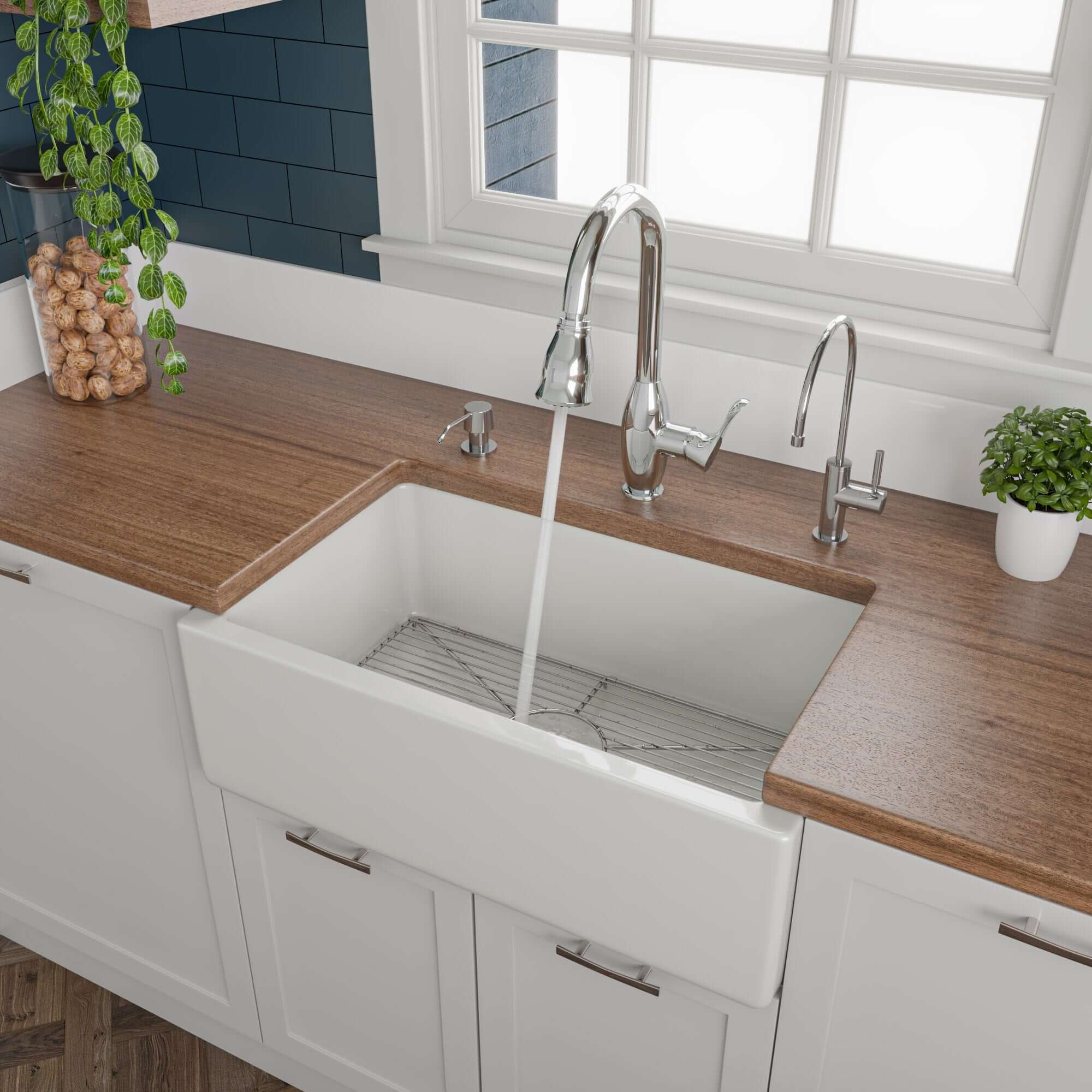 ALFI 30" Single Bowl Fireclay Farmhouse Apron Sink, White, Reversible, AB3018HS-W