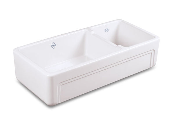 Rohl Shaws 40 Fireclay 70 30 Double Bowl Farmhouse Apron Front Sink