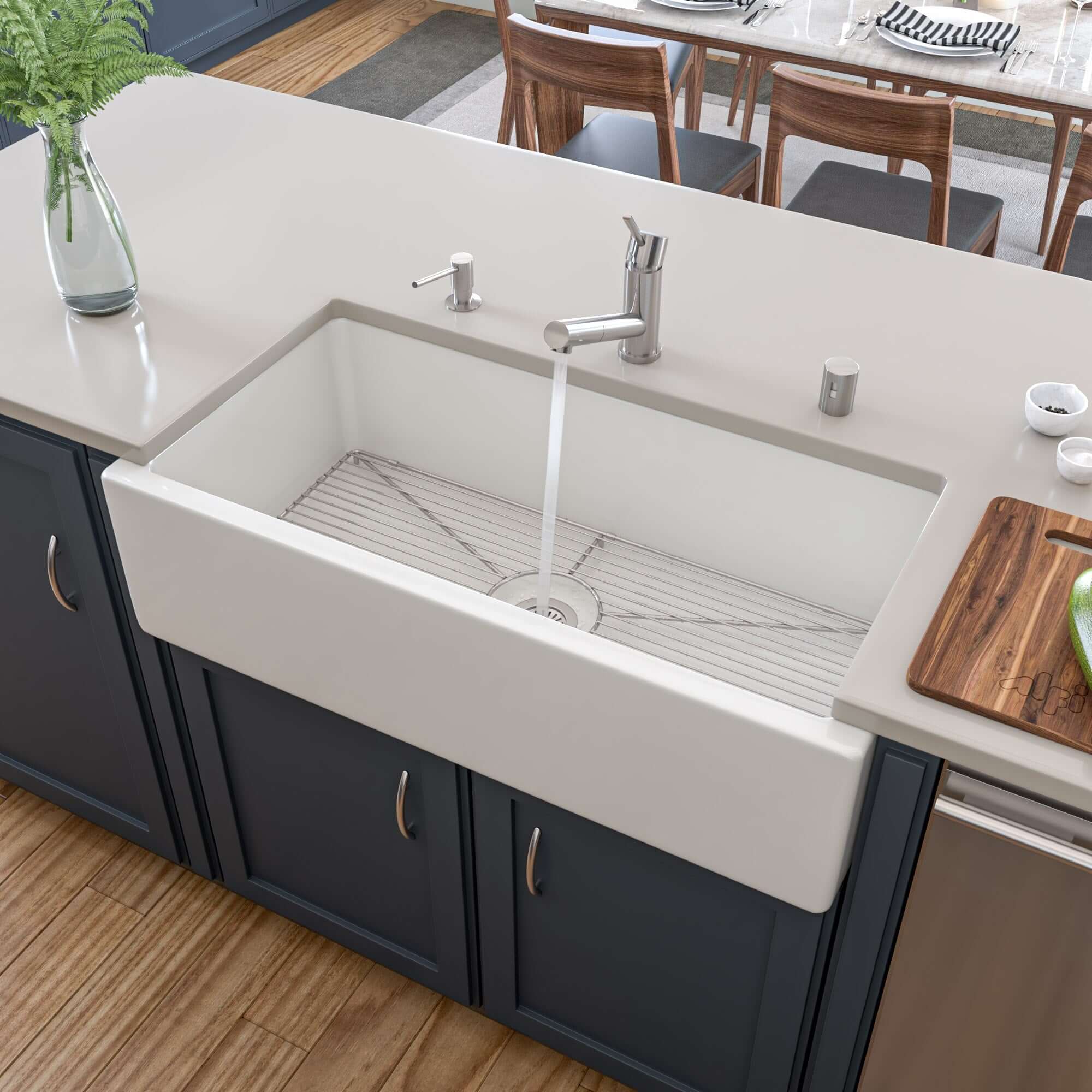 ALFI 36" Single Bowl Fireclay Farmhouse Kitchen Sink, White, Reversible, AB3618HS-W