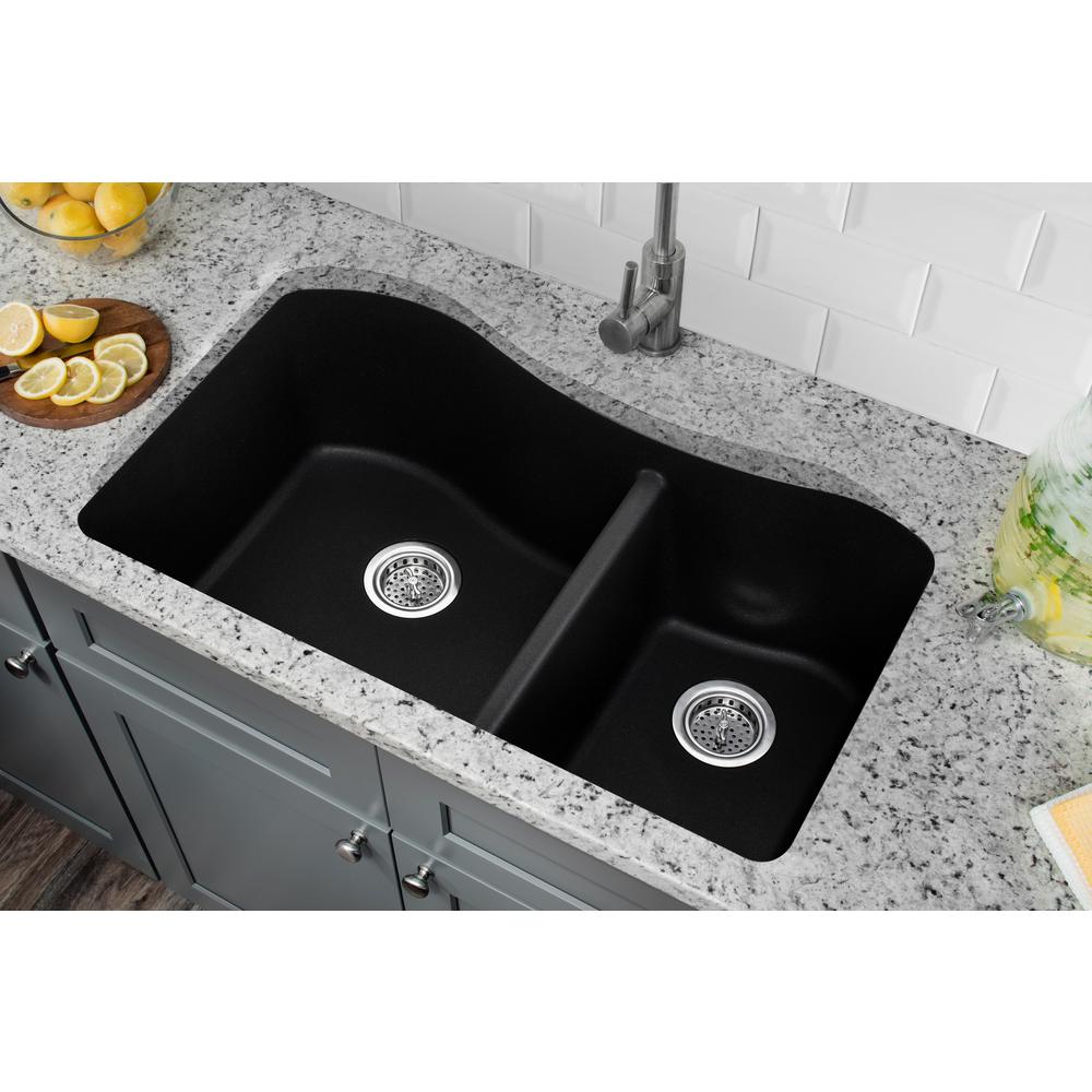 33 Quartz Double Bowl Undermount Kitchen Sink