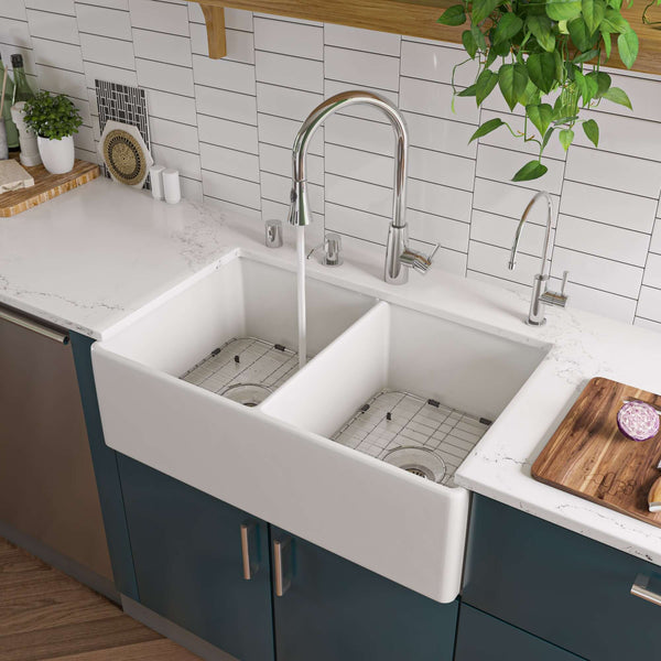 Alfi 32 Double Bowl Fireclay Farmhouse Apron Sink White Ab538 W