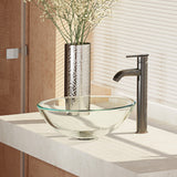 Rene 17" Round Glass Bathroom Sink, Crystal, with Faucet, R5-5001-CRY-R9-7001-ABR - The Sink Boutique